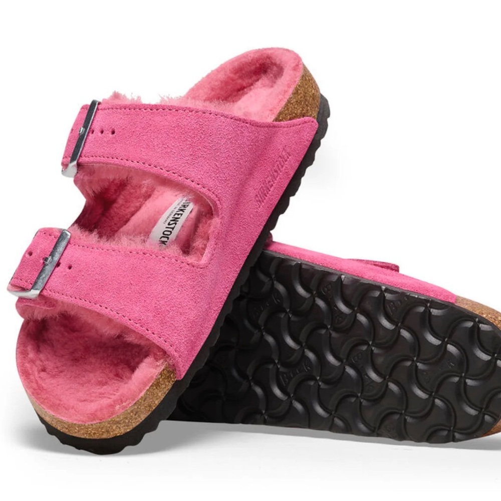 Birkenstock Arizona Shearling Suede Leather Sandals